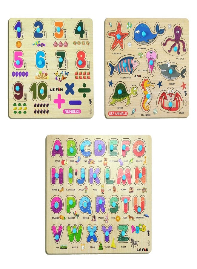Lefan® Kids Fort Pre Nursery Educational Jigsaw Puzzles for Adults Kids Learning Toys Kit Board Game 3 pcs Set of Numbers Alphabets & Sea Animals Educational Toy - Image 1